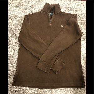 Polo by Ralph Lauren mens brown small 1/4 zip polo white horse logo long sleeve